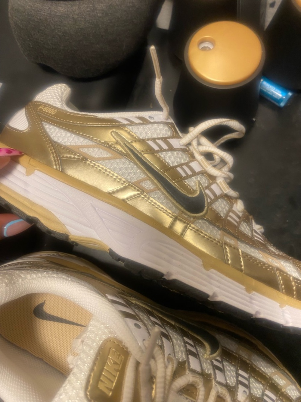 Nike Metallic Gold and White Low-Top Sneakers